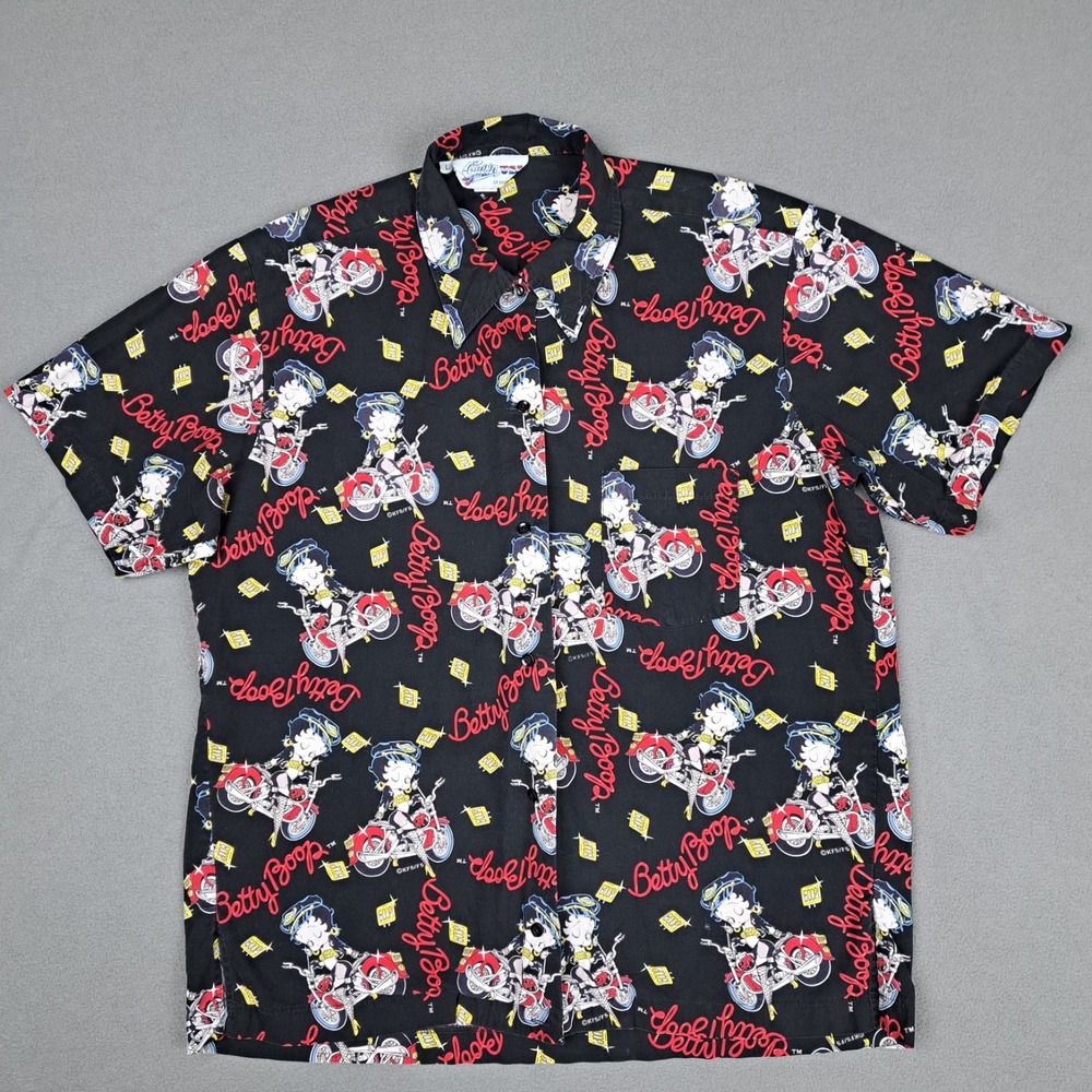 Vintage Betty Boop Shirt Womens Large *Fits 2XL* Black Button Up Biker Betty USA